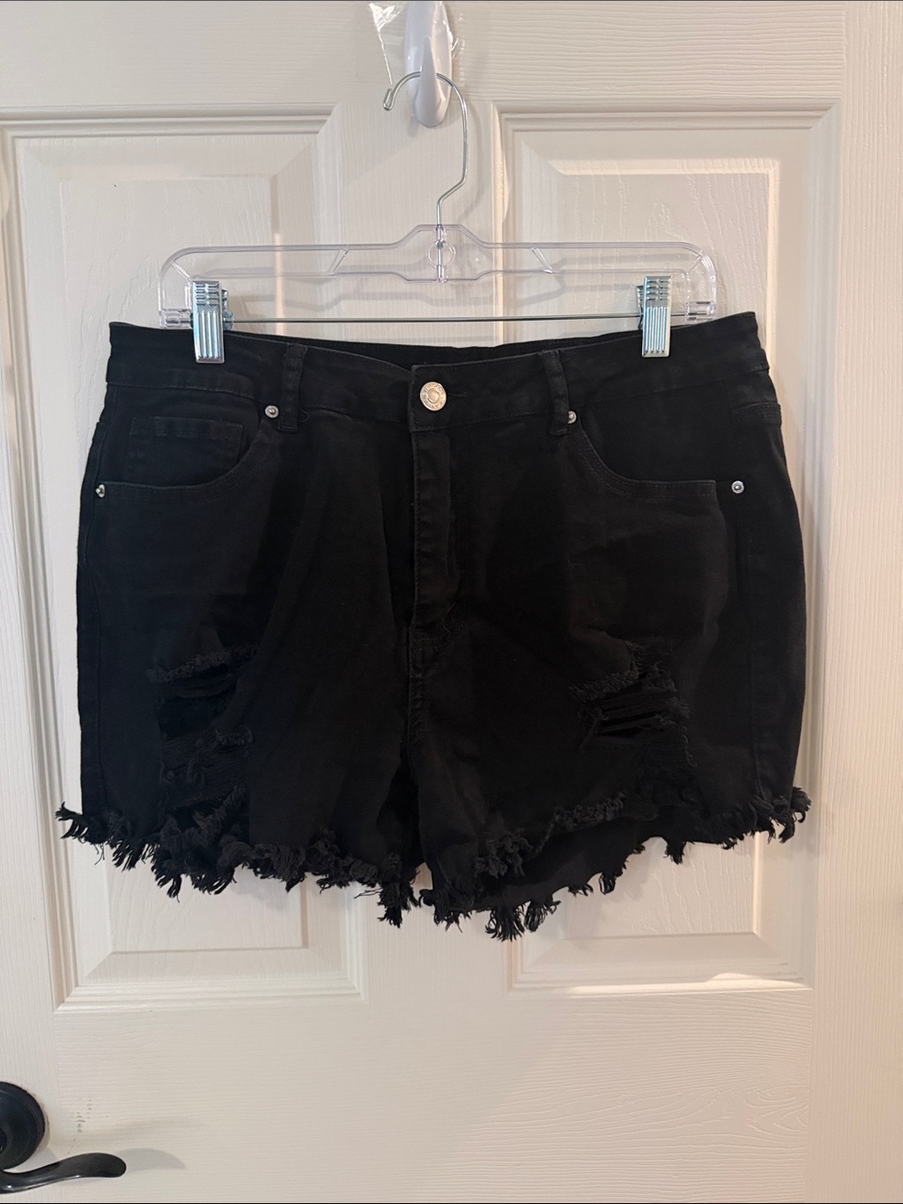 Black Distressed Frayed Hem Women’s Shorts